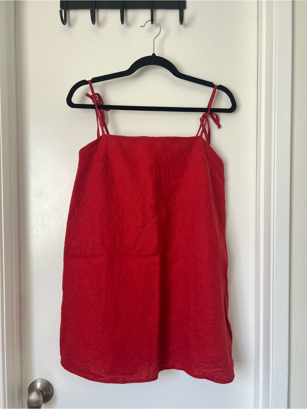 Reformation Aubree Red Linen Mini Dress Tie Straps Size S